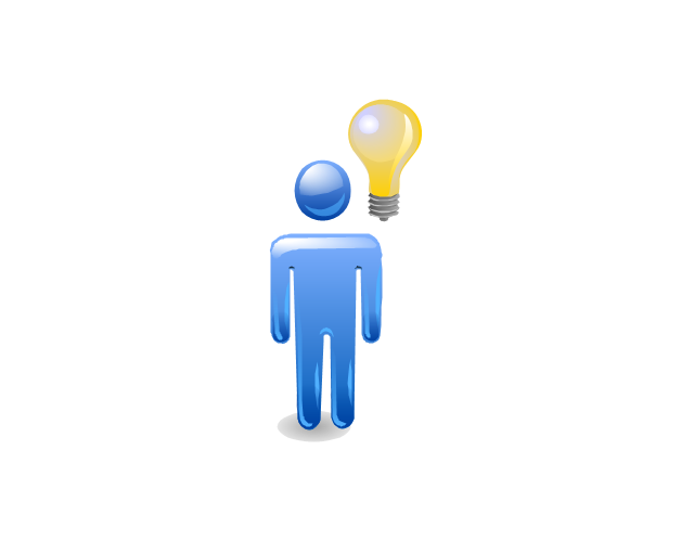 modri človek z žarnico idejo